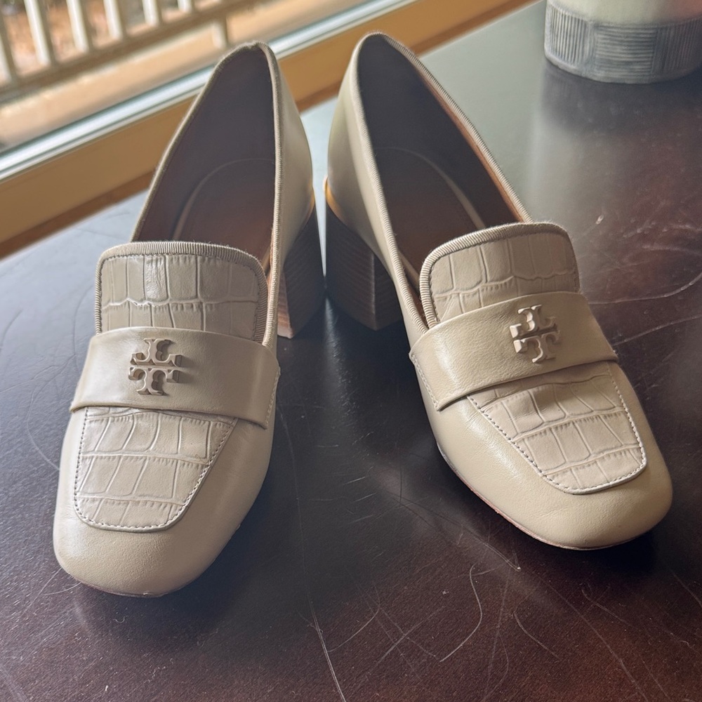 Tory Burch Taupe Croc-Embossed Loafers